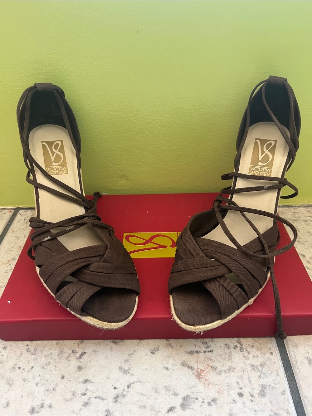 Victoria Spenser Brown Wedge Espadrille Sandals